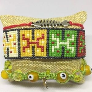 Handmade beaded macrame multilayered bracelet